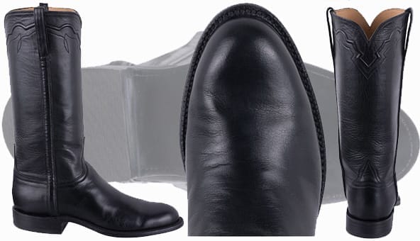 Cowboy Boot Toe Types - Lucchese Women's Black Baby Buffalo Roper Toe Boots