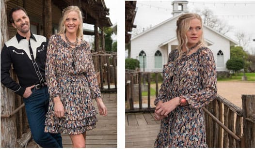 Dresses You Can Wear With Cowboy Boots - SCULLY HONEY CREEK FEATHER PRINT DRESS