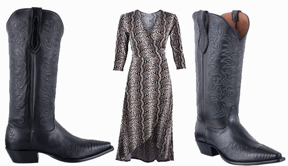 Dresses You Can Wear With Cowboy Boots - TONY LAMA SIGNATURE SERIES WOMEN'S MIDNIGHT BLACK LIZARD WINGTIP BOOTS